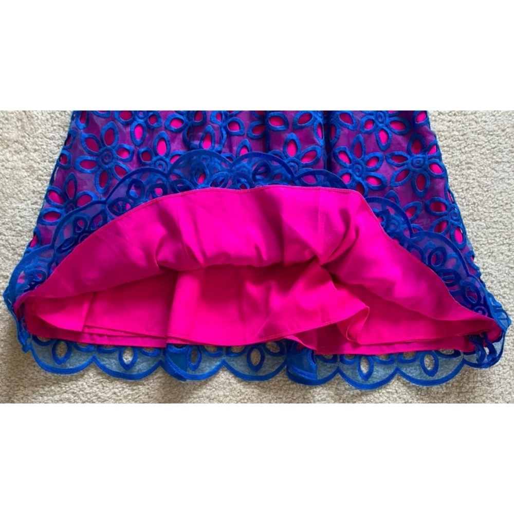 Lilly Pulitzer Pemberton Dress Sz 2 Royce Blue Daisy Floral Eyelet Retro Twee - Picture 10 of 14
